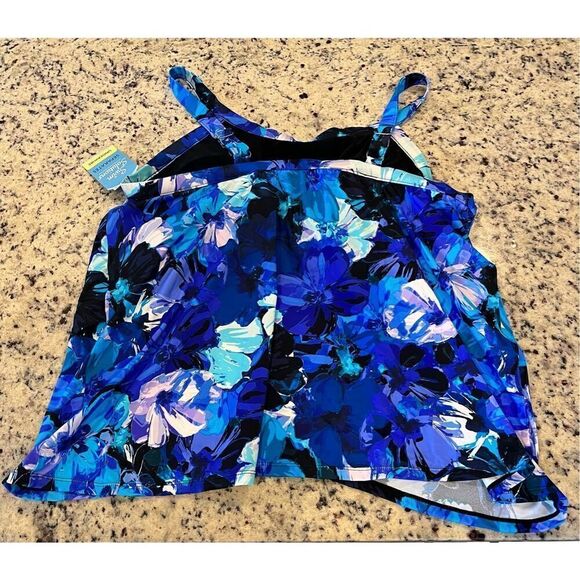 Swim Solutions Women's Tankini Top Blue Floral Swim Swimsuit Underwire - Picture 4 of 6